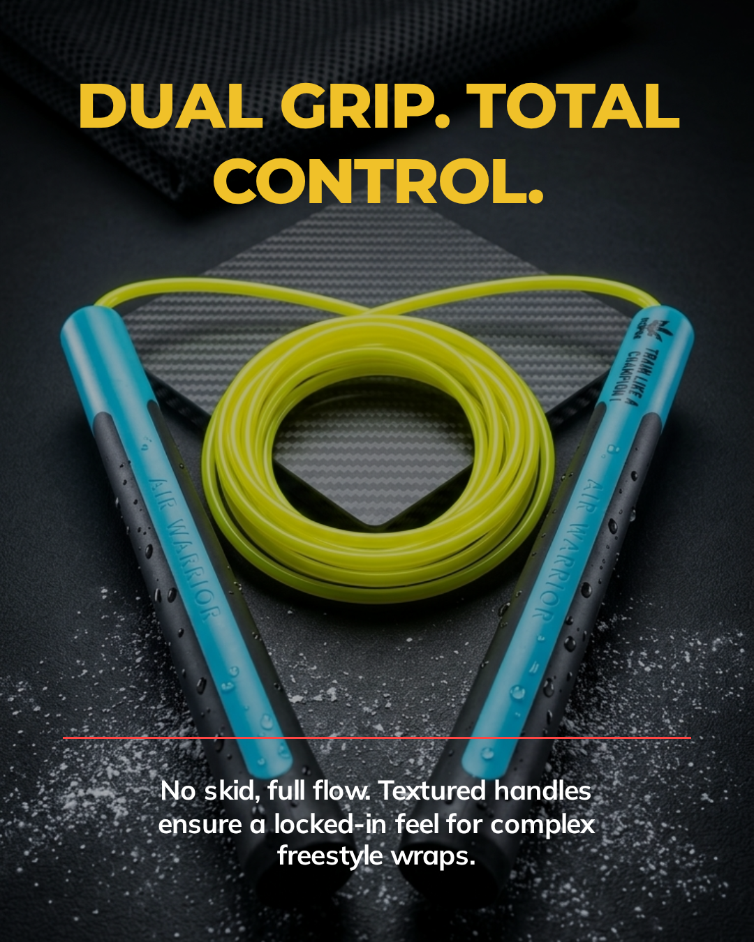 Meet the Air Warrior Basic Cord Edition — our more affordable freestyle rope built around the premium Air Warrior handle. Designed for technical freestyle, releases, power moves, crosses and skill development, the Air Warrior handle gives you excellent grip and leverage while the locally sourced Indian cord keeps the overall price accessible. Premium handle. Reliable cord. More freestyle for your money.